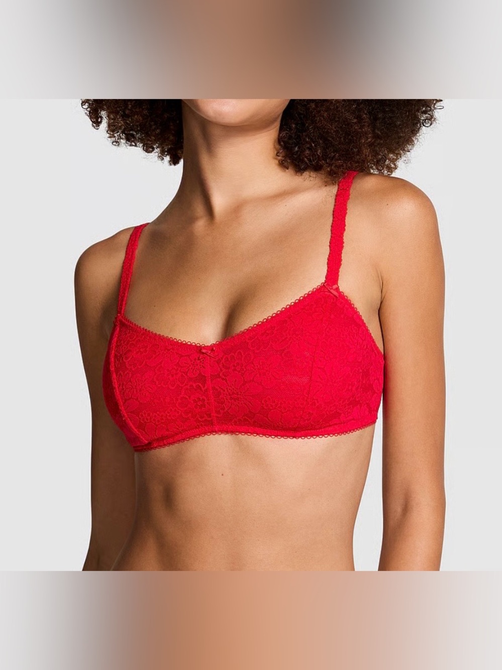 PINK Victoria's Secret Women’s Unlined Scoop Red‎ Lace Wireless Bralette Size L